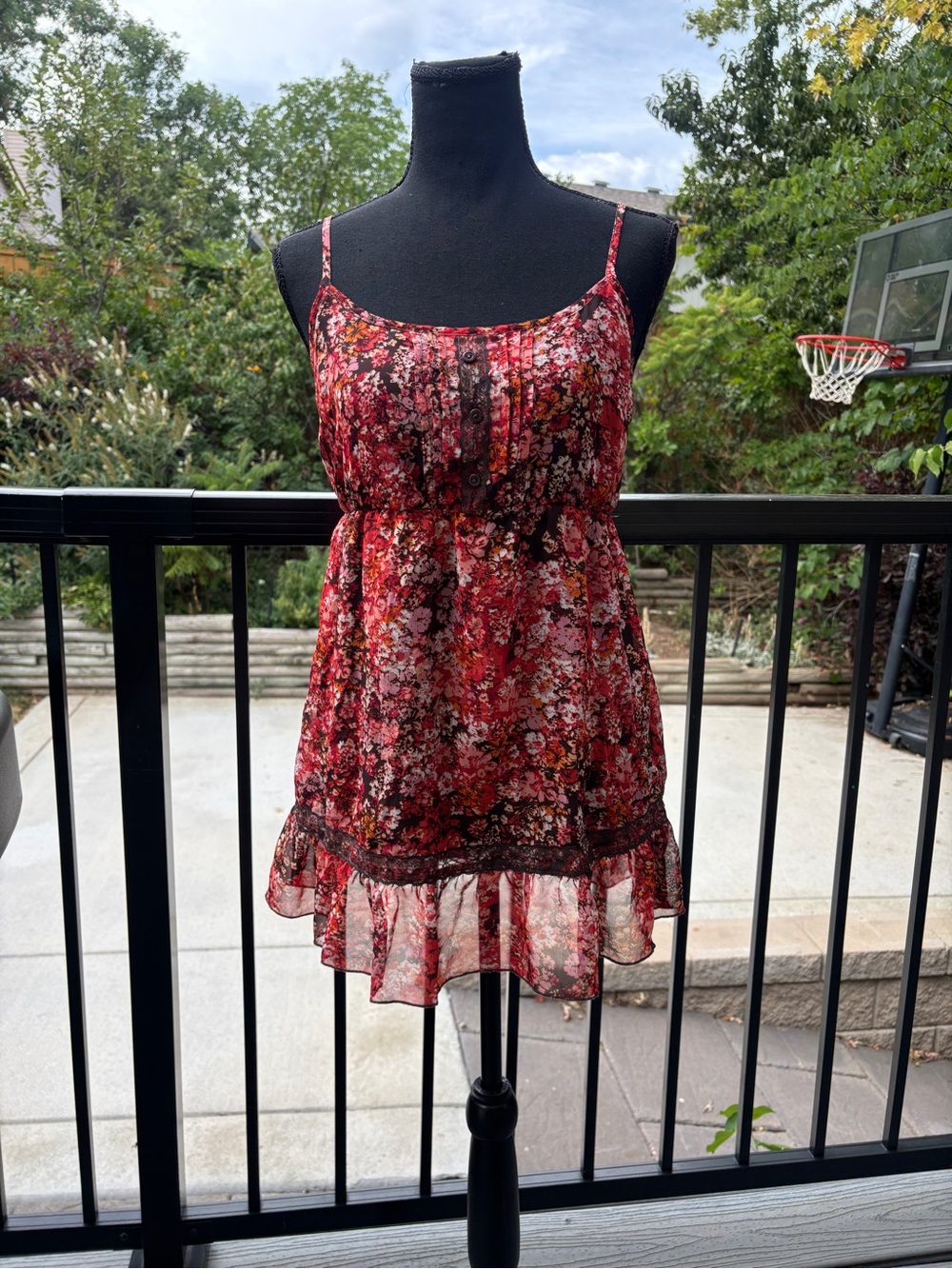 Floral Red Spaghetti-Strap Top